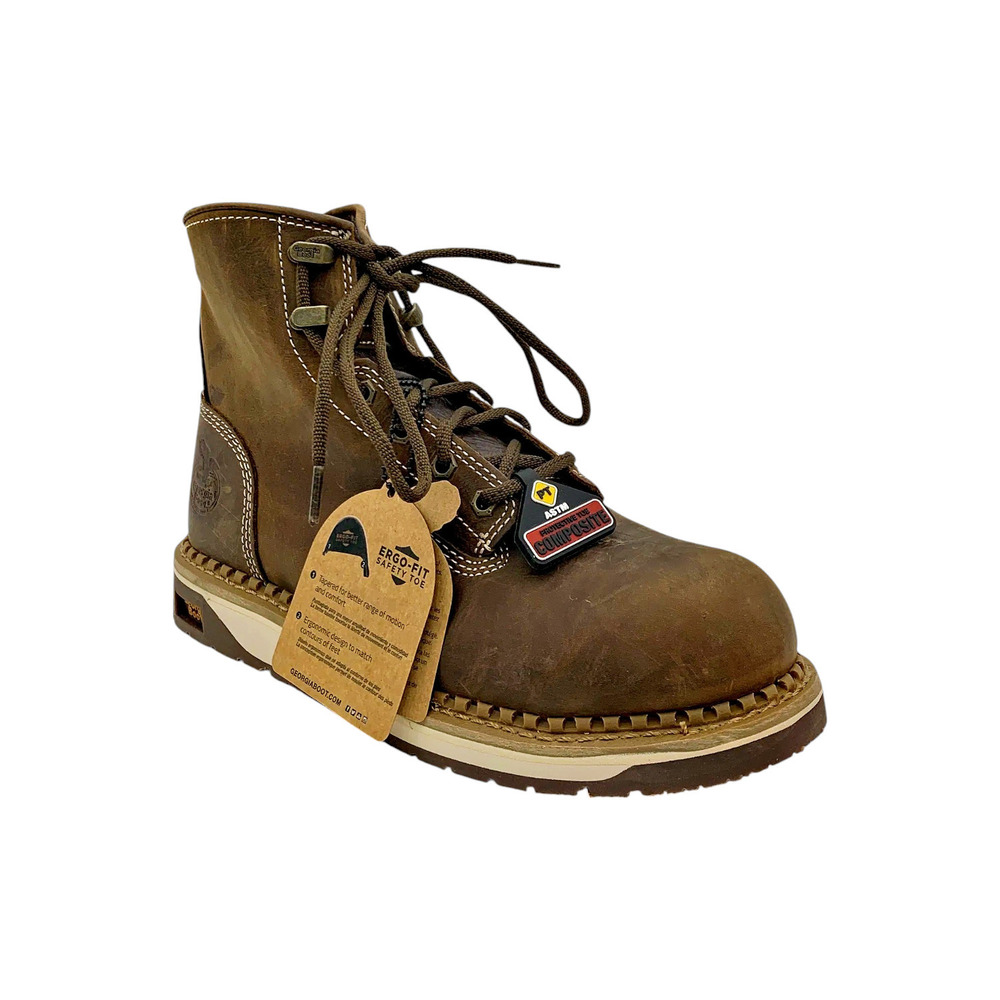 Georgia Boot Women's Wedge Leather Comp Toe Boot Brown - Wide